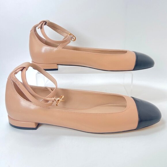 Stuart Weitzman Eden Strap Shoes Ballerina Flats Tan Black Women Size 39 US8.5 - Picture 5 of 13